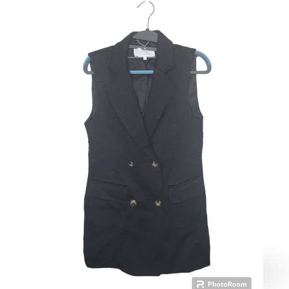Pearl Lela Rose Black Floral Jacquard Double Breasted Vest Dress Mob Wife - Picture 1 of 10
